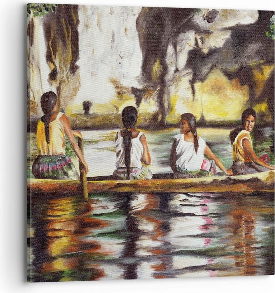 Bild auf Leinwand - Leinwandbild - Frau Wasser Boot - 70x70cm - Wand Bild - Wanddeko - Wandbilder - Leinwanddruck - Bilder - Kunstdruck - Wanddekor...