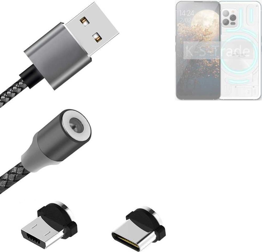 K-S-Trade Hochwertiges Magnet-Lade-kabel Sync-Kabel Daten-Kabel für Unihertz Luna mit USB-Typ-C-Anschluss und Micro-USB-Anschluss 2A bis zu 480mbps