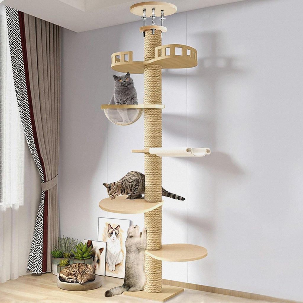 Kratzbaum, vom Boden bis zur Decke reichender 3 Meter hoher Indoor-Kratzbaum mit mehrschichtigem Design, Aussichtsturm, Katzennest und Einstellbare...