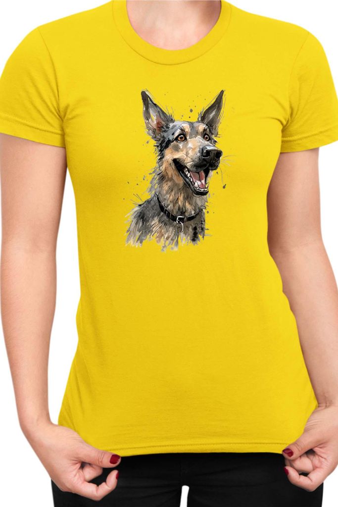 Damen T-Shirt Funny Dogs Breeds German Shepherd Dog Breed, Lady M / Gelb