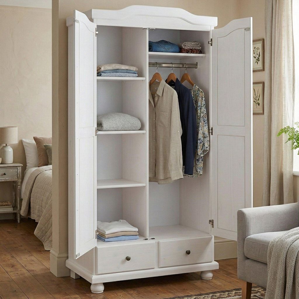 Zweitüriger Kleiderschrank mit zwei Schubladen in Kiefer Produktbild 