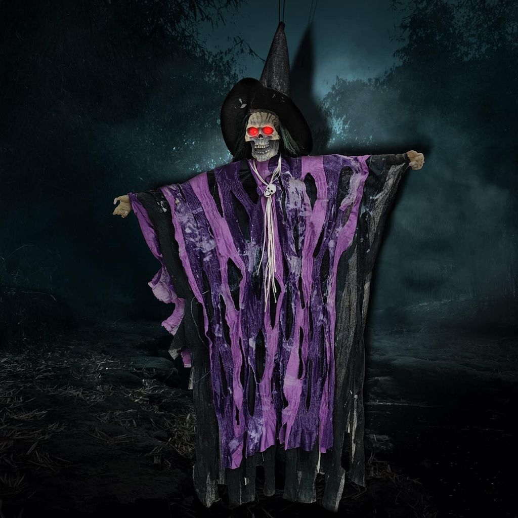Halloween-Dekoration Geisterdekorationen hängender Geist gruseliger Zombie-Geist mit Sprachsteuerung und leuchtend roten Augen hängender Geist f...