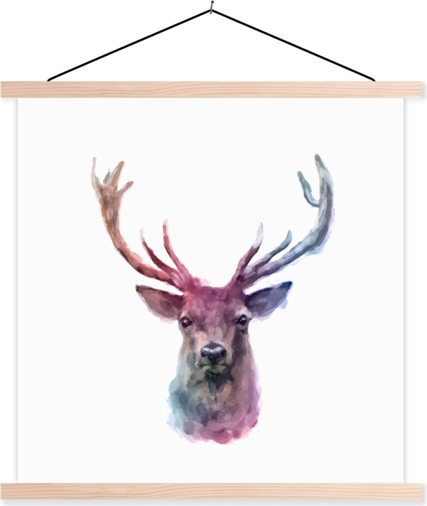 MuchoWow Textilposter Hirsche - Weiß - Farbe 60x60 cm mit holzfarbenen Rahmen - Wanddekoration