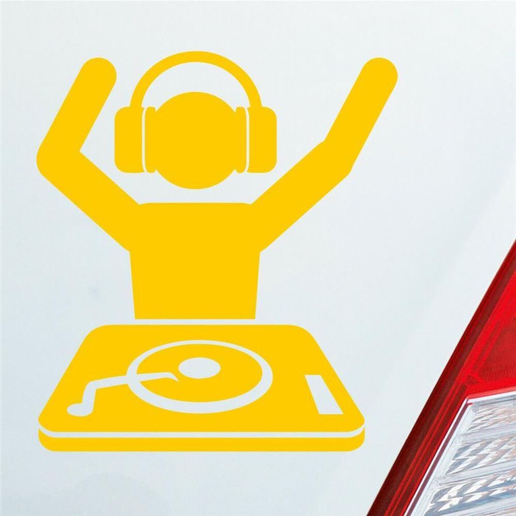 Auto Aufkleber DJ MUSIKER DISCO Motorrad Roller LKW 10x11 cm Gelb Sticker Heckscheibenaufkleber