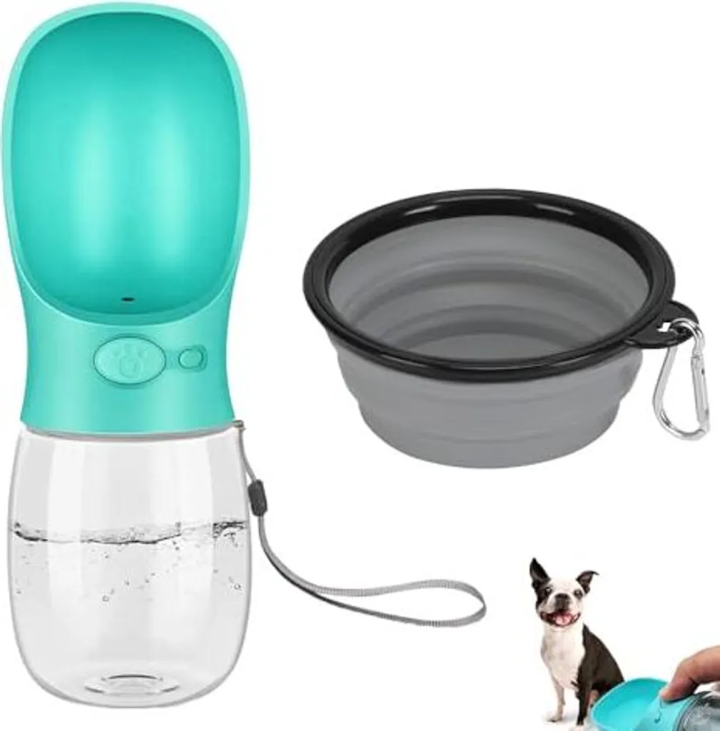 Borraccia portatile per cani a prova di perdite, 350 ml bottiglia da viaggio per animali domestici, dispenser da viaggio per cani, ciotole per gatti, ciotola pieghevole, all'aperto, a passeggio, a piedi
