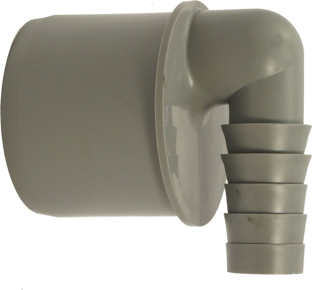 A close-up studio shot of a gray plastic pipe fitting.