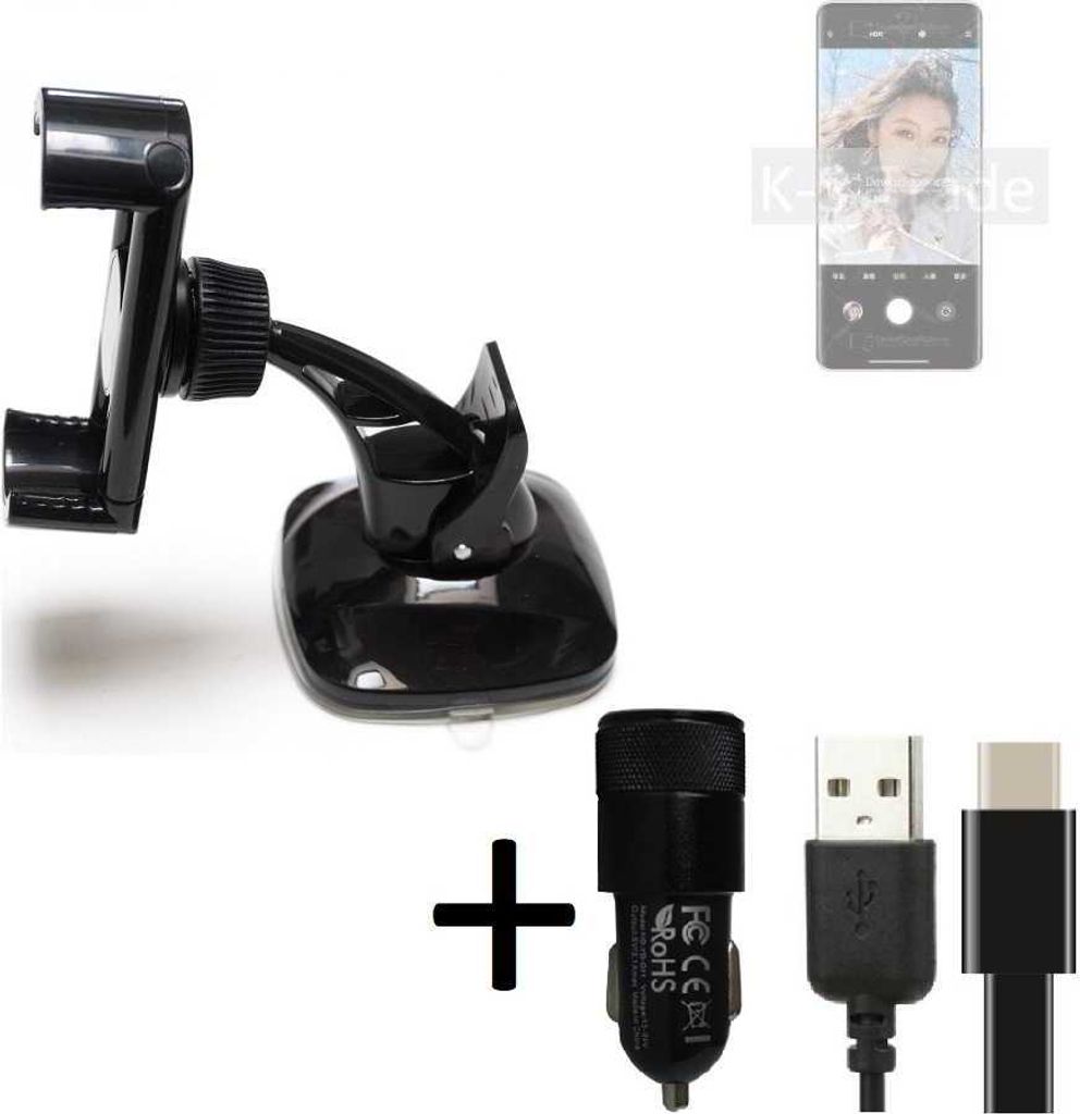 K-S-Trade Handy-Halterung kompatibel mit Xiaomi Civi 1S Windschutzscheibe / Armaturenbrett + LADEGERÄT mit Mico USB Kabel Autohalterung