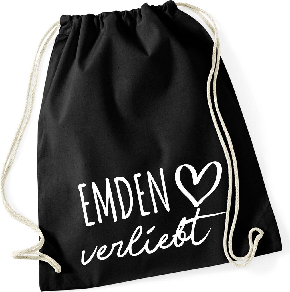 Huuraa Turnbeutel Emden verliebt 12 Liter Black Baumwolle Rucksack Geschenkidee