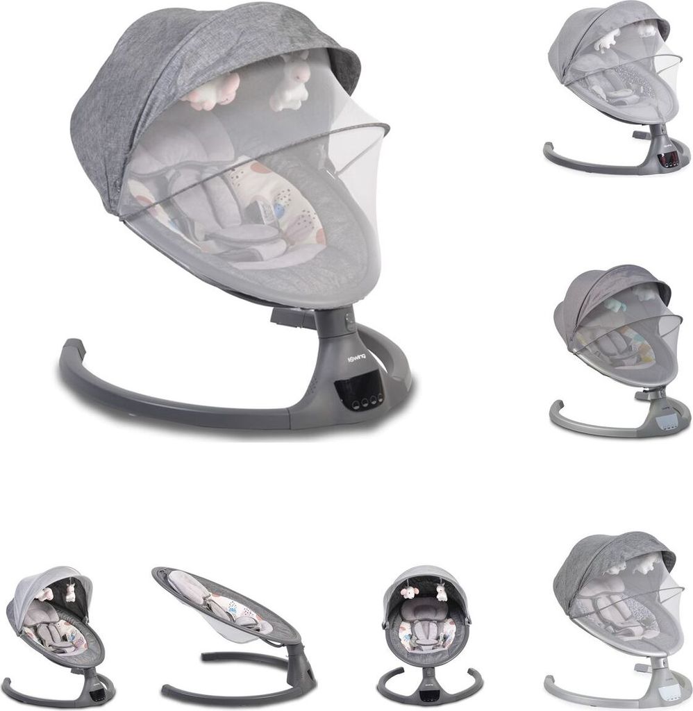 Cangaroo Babywippe iSwing, Musikfunktion, Timer, Fernbedienung, Aluminiumrahmen grau