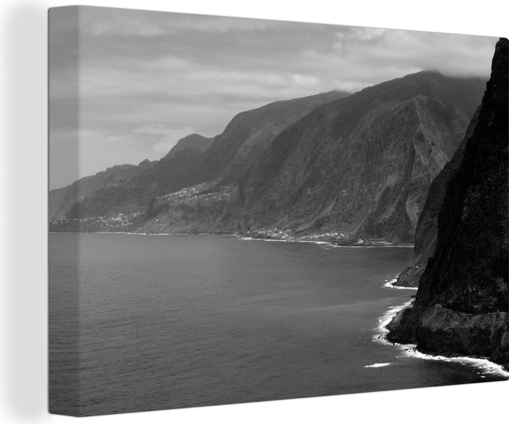 OneMillionCanvasses - Leinwandbilder - 140x90 cm, Meer - Schwarz - Weiß - Madaira, Wandbilder Kunstdruck Wanddekoration
