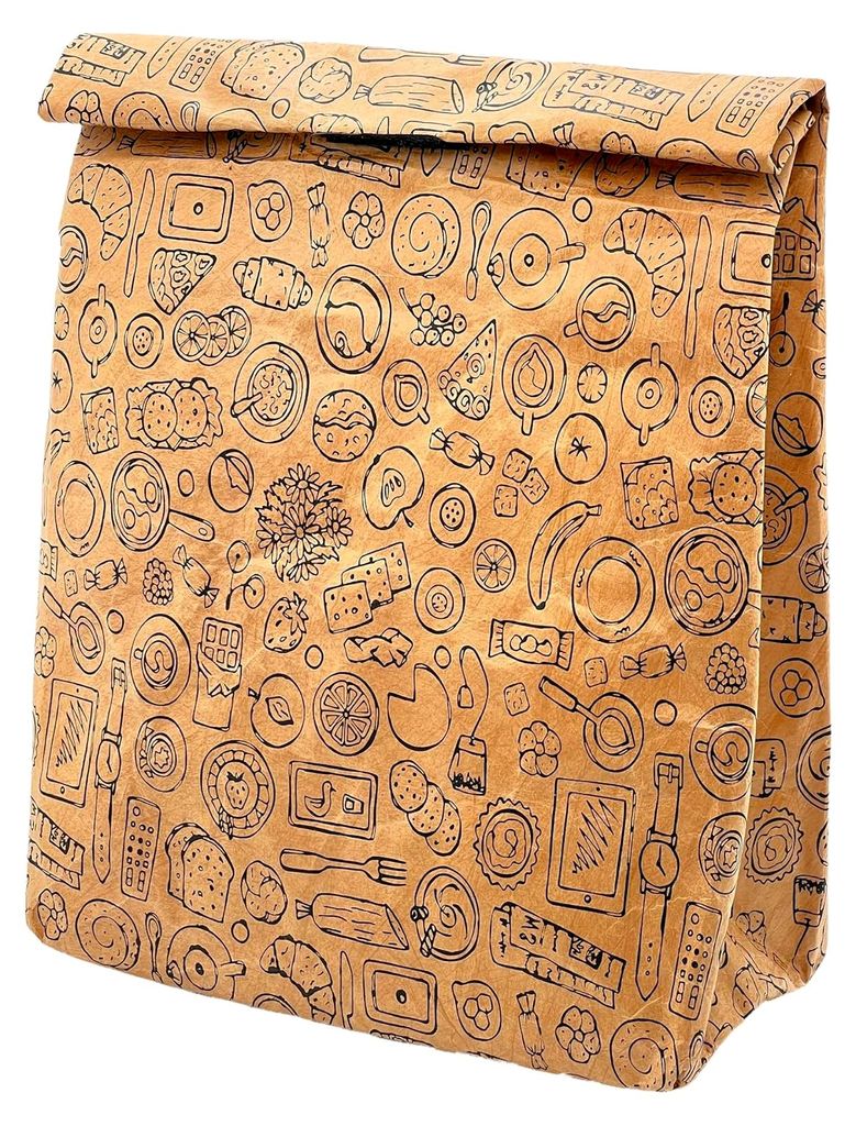 Isolierte Lunchbag für Pausenbrote, Braune Kühltasche mit Klettverschluss