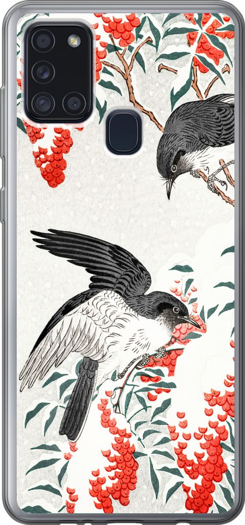 MuchoWow Handyhülle Schutzhülle Hülle für Telefoonhoesje Samsung Galaxy A21s Japan - Schwalbe - Vögel - Beere - Vintage Silikon Softcase Han...