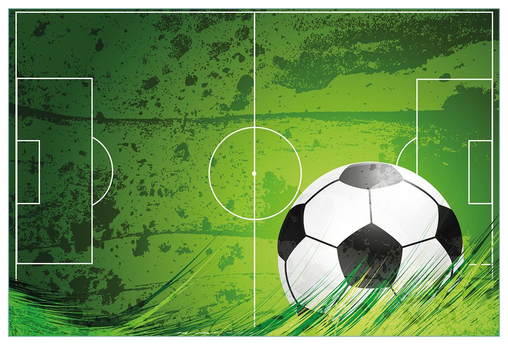 Wallario Küchenrückwand aus Glas, Größe: 90 x 60 cm, Motiv: Fußball-Feld klassisch grün mit Ball | Spritzschutz | abwischbar | pflegeleicht | in