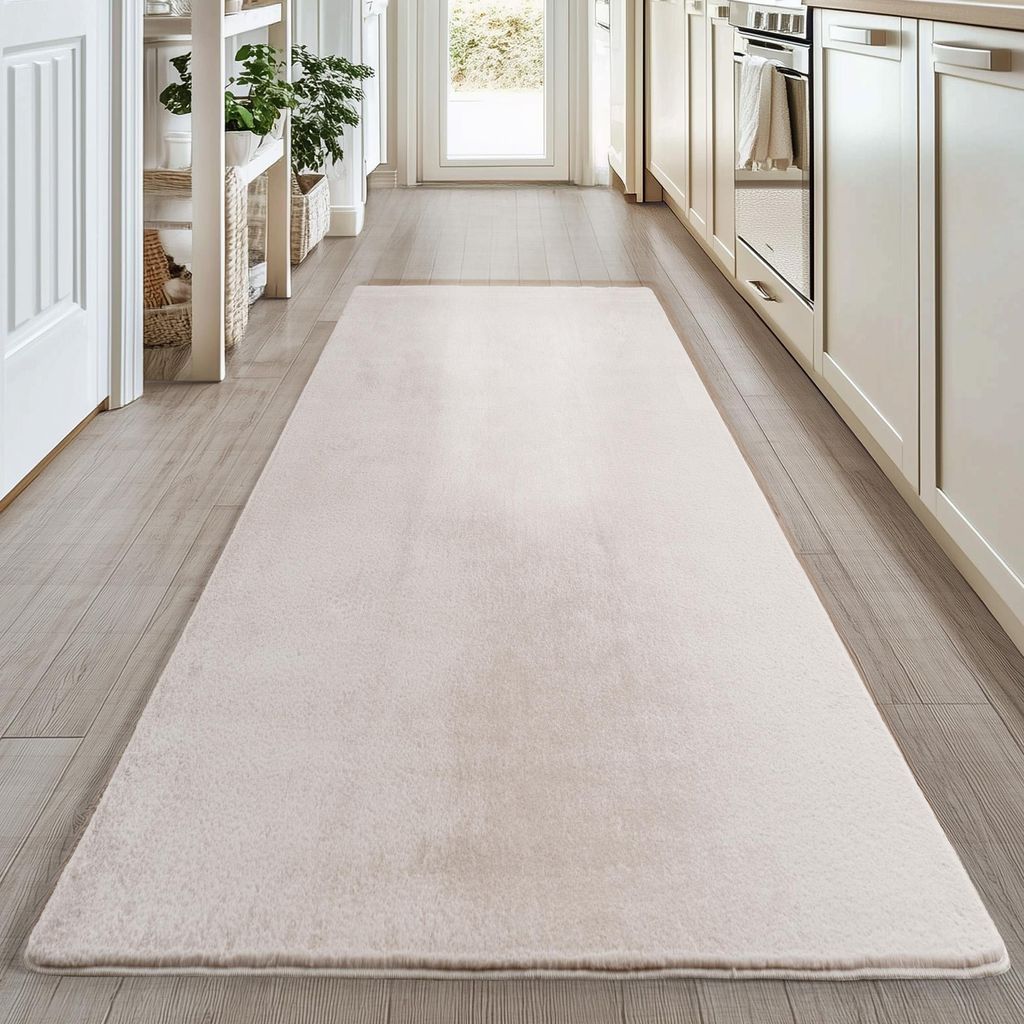 Homebyhome Kurzflor Teppich Einfarbig Waschbar, Weich & Rutschfest für Wohnzimmer & Schlafzimmer, Grösse 80x250 cm