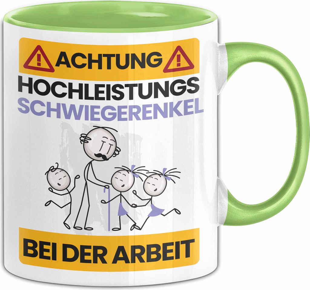 Schwiegerenkel Tasse Geschenk Lustiger Spruch Geschenkidee für Schwiegerenkel Achtung Hochleistungs Schwiegerenkel Bei Der Arbeit (Grün)