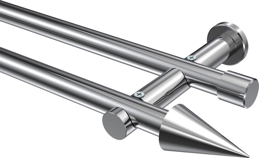 Interdeco Gardinenstange / Vorhangstange Chrom, Typ Platon Elanto (Rillenzylinder) ohne Ringe, 20 mm Ø 2-läufig, 420 cm