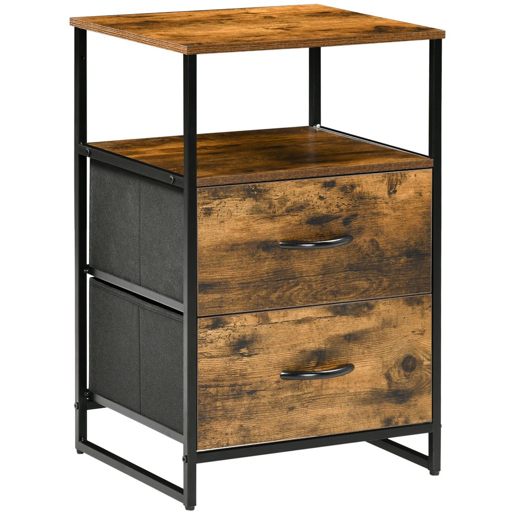 HOMCOM Nachttisch mit 2 Schubladen, Beistelltisch aus Stoff, kleine Aufbewahrungseinheit, Kommode im Industriestil mit 2 Schubladen – 45 x 40 x 7...