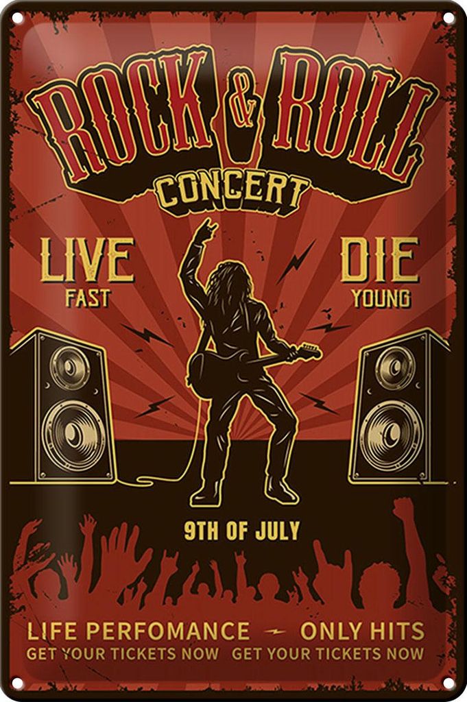 Blechschild Retro 20x30cm Rock&Roll Concert live 9th july Produktbild 