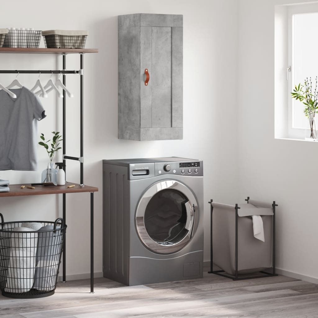 The Living Store Wandschrank Betongrau 34,5x34x90 cm Holzwerkstoff