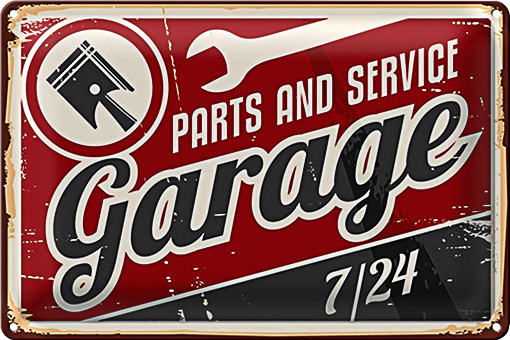 Blechschild Retro 30x20cm Garage parts service Auto Teile