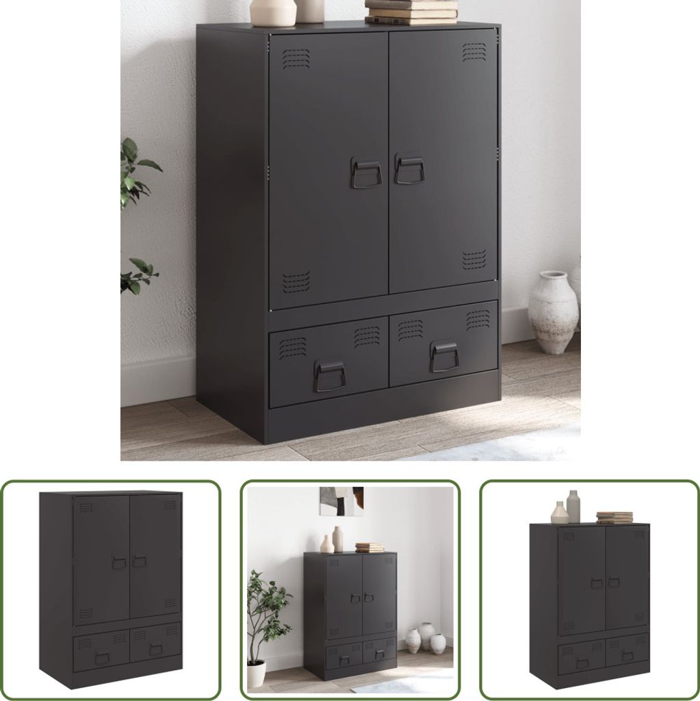The Living Store Highboard Schwarz 67x39x95 cm Stahl