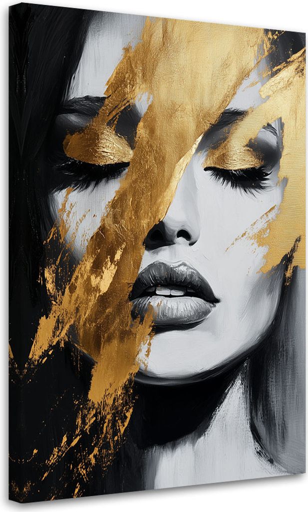 Leinwandbild Goldporträt eines Frauengesichts Glamour 60x90 Feeby Gold bild für die wand bereit zum aufhängen