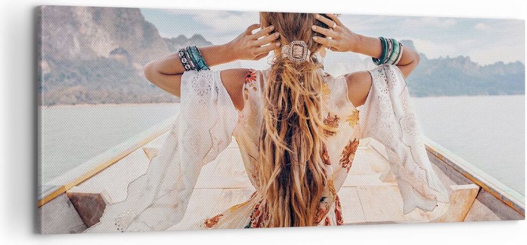 Bild auf Leinwand - Leinwandbild - Einteilig - Frau Boot Rücken - 100x40cm - Wand Bild - Wanddeko - Wandbilder - Leinwanddruck - Bilder - Wanddeko...