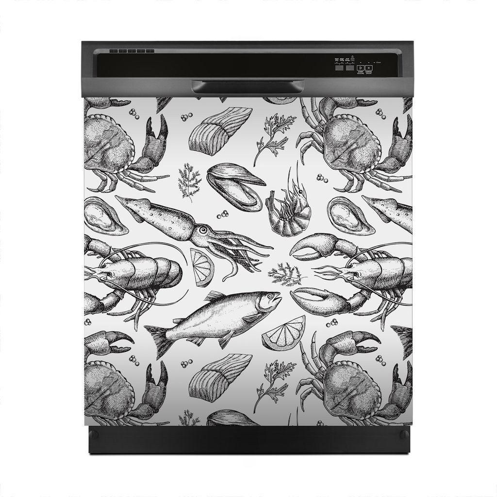 Magnete Dekorative 60x60 cm Küche Magnetmatte Spülmaschine - Handgezeichnete Meeresfrüchte