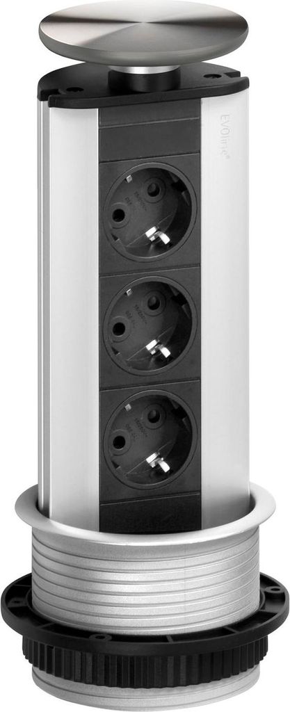 Steckdosenleiste EVOline Port 3x Schuko Wippdeckel Edelstahl
