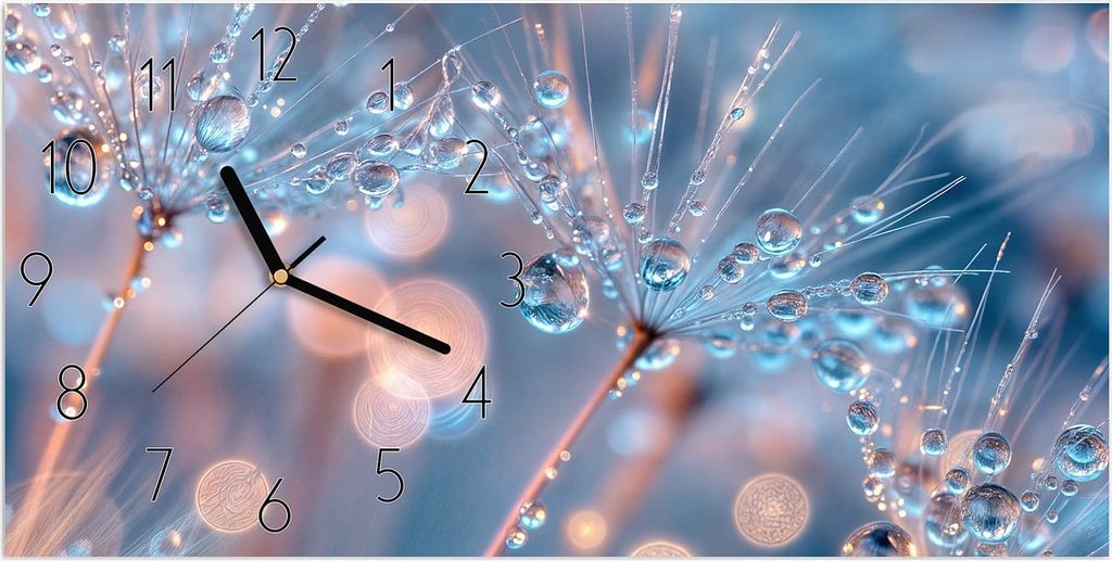 Wanduhr aus Glas mit Motiv Wassertropfen Kunst- 60 x 30 cm - inkl. Aufhängesystem