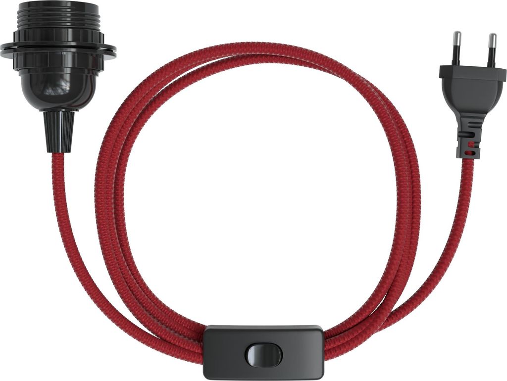 EAZY CASE 1x E27 Lampenfassung mit Kabel 3,5m, aus Kunststoff, mit Ein- und Ausschalter, Sockeladapter in Rot