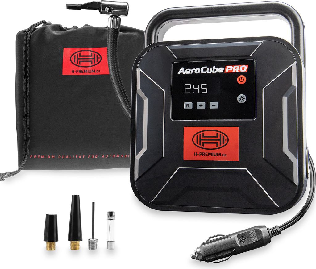 HEYNER Kompressor mini I Tasche I 12V/120W Druckluft 10 bar/150PSI Digitales Manometer I LED Beleuchtung I elektrische Luftpumpe tragbarer Kompre...