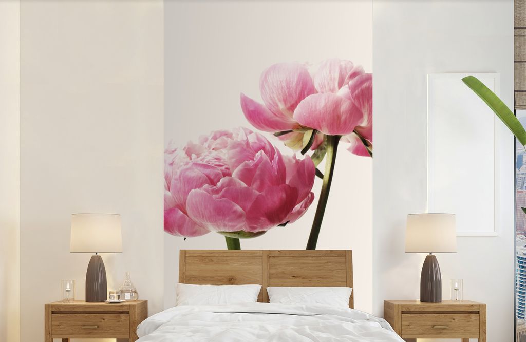 MuchoWow Fototapete für Wohnzimmer oder Schlafzimmer Wandtapete Vinyl Motivtapete Blumen - Blüte - Rosa - 120x240 cm - Hintergrundbild