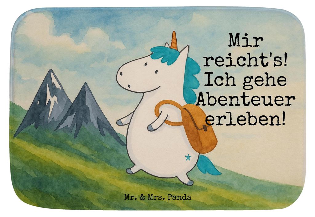 Mr. & Mrs. Panda Badezimmerteppich Einhorn Bergsteiger Design - Weiß - Geschenk, Badematte, Urlaub, duschmatte, Unicorn, Badläufer, Reisen, Abent...
