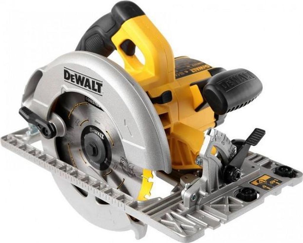 A DeWalt DWE576K hand circular saw is shown against a white background.