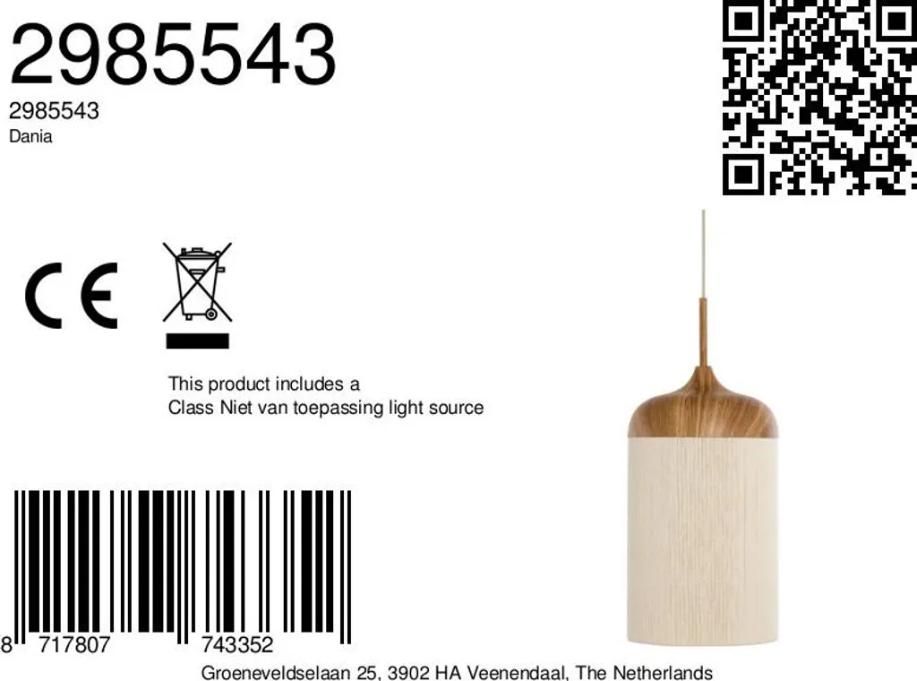 Light & Living - lampada a sospensione - Dania - beige naturale - cotone metallo - Ø 22cm - E27 - 2985543 - 6