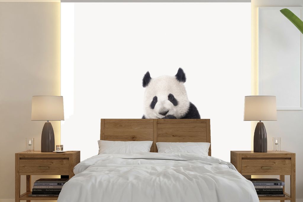 MuchoWow Fototapete für Wohnzimmer oder Schlafzimmer Wandtapete Vinyl Motivtapete Tiere - Panda - Schwarz - Weiß - 220x220 cm - Tapeten