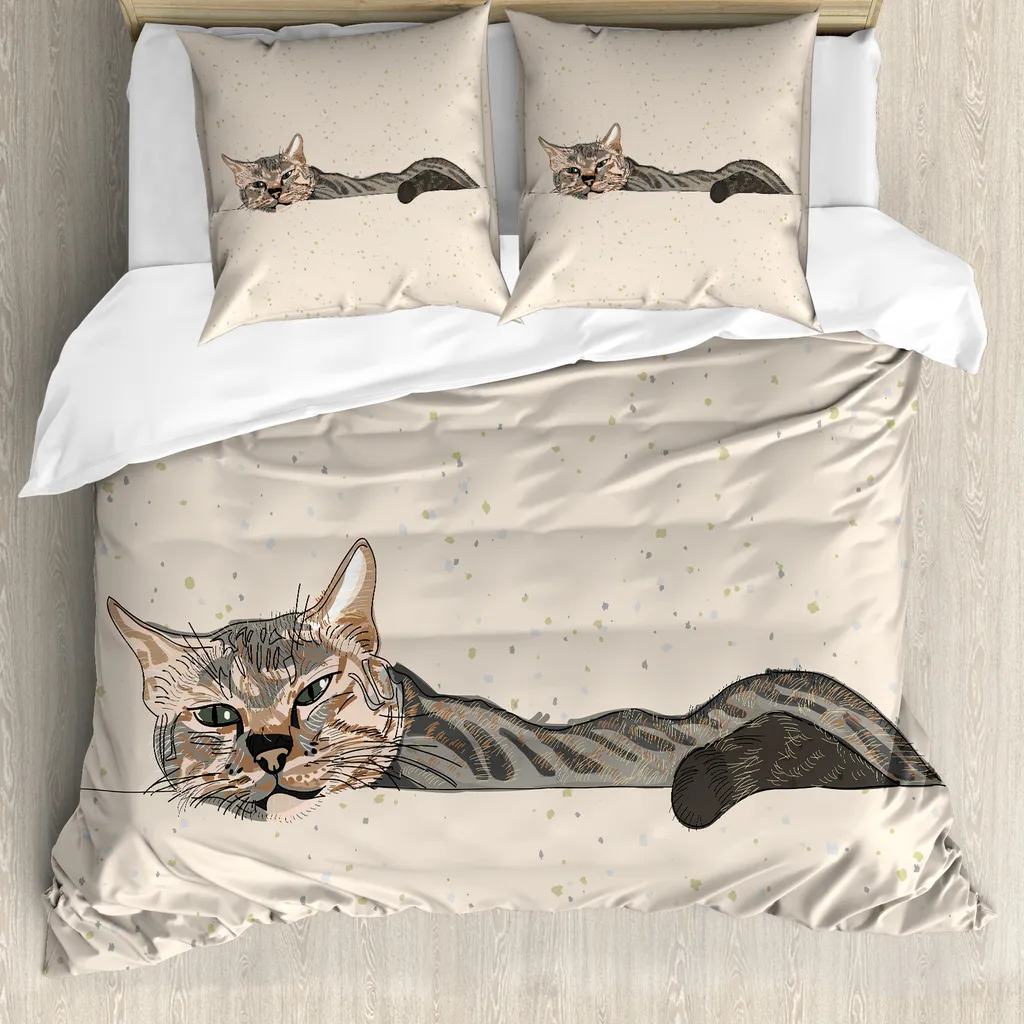 Set Copripiumino Matrimoniale Gatto Hipster ABAKUHAUS Antiacaro