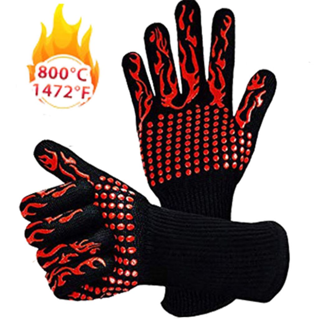 Vemingo Feuerfeste Handschuhe Grillhandschuhe 800 Grad Hitzebeständig Ofenhands 