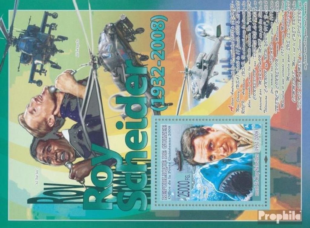 Briefmarken Guinea 2008 Mi Block 1560 (kompl. Ausgabe) postfrisch Roy Scheider (Hubschrauber)