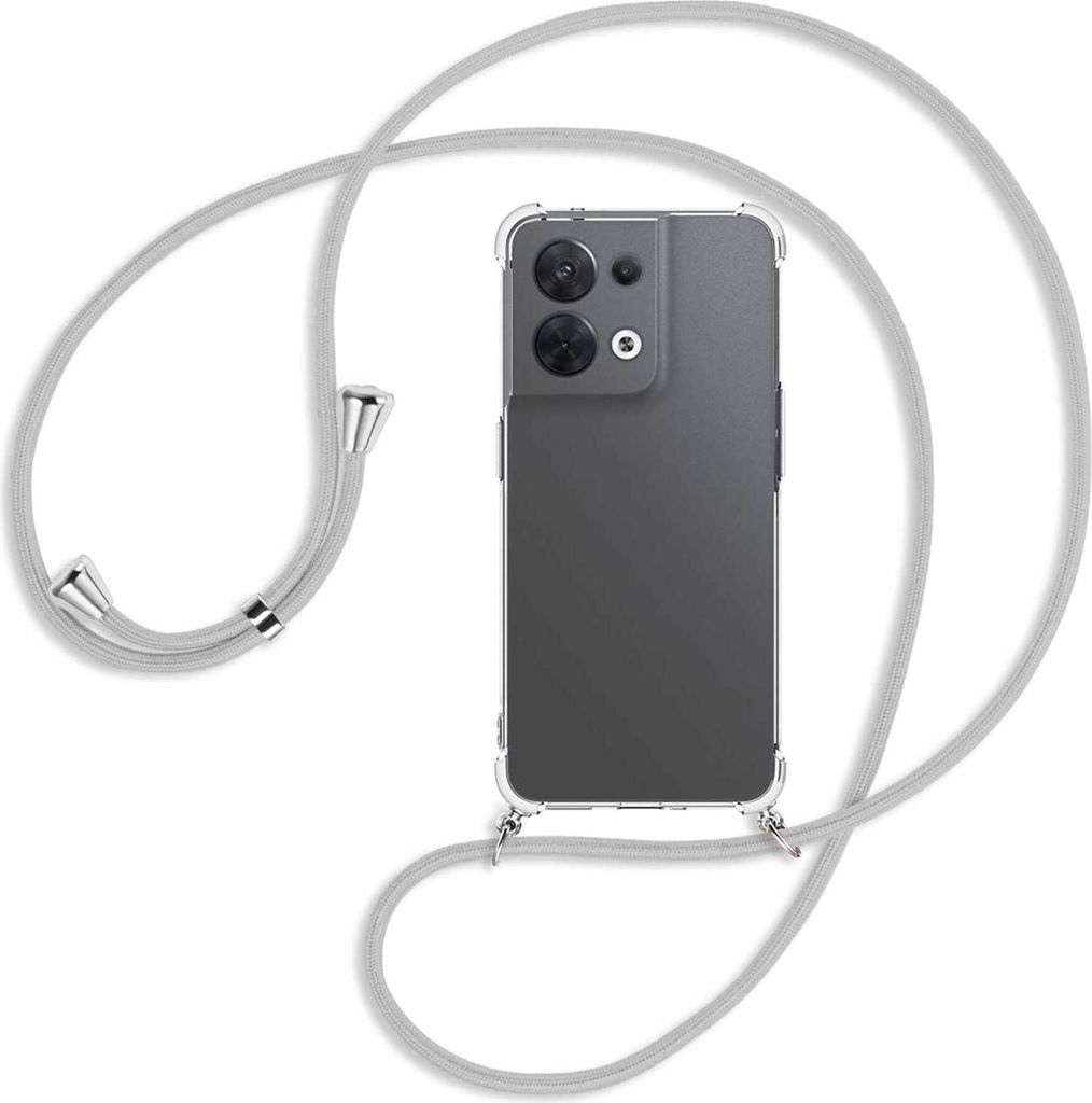 Handykette Backcover-Schutzhülle mit Band (Metall silberfarben) für Oppo Reno8 5G (CPH2359, 6.4'') - silbergrau