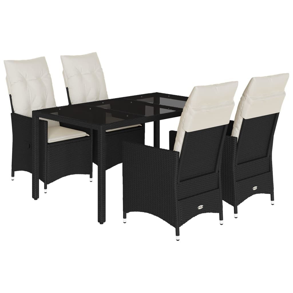 vidaXL 5-tlg. Garten-Essgruppe mit Kissen Schwarz Poly Rattan