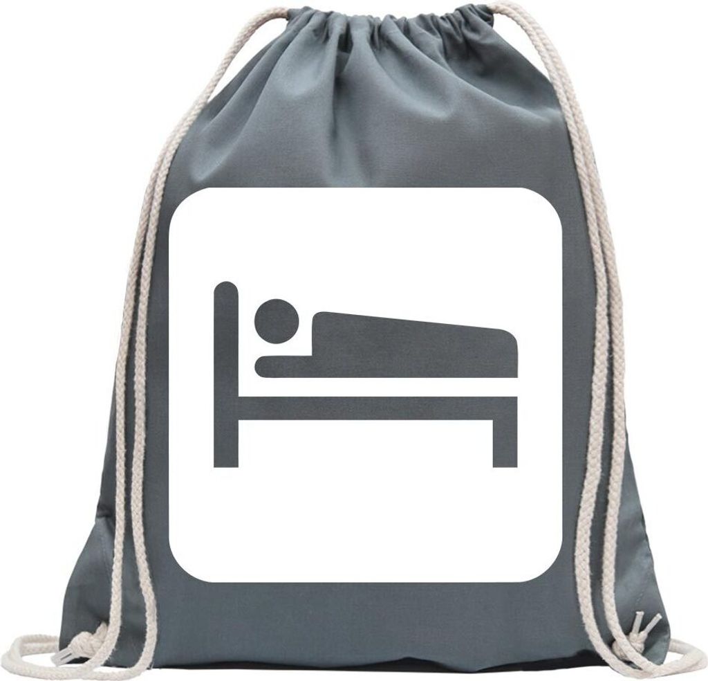 Kiwistar - Turnbeutel - stahlgrau - Unterkunft Übernachtung Piktogramme - Fun Rucksack Sport Beutel Gymsack Baumwolle mit Ziehgurt