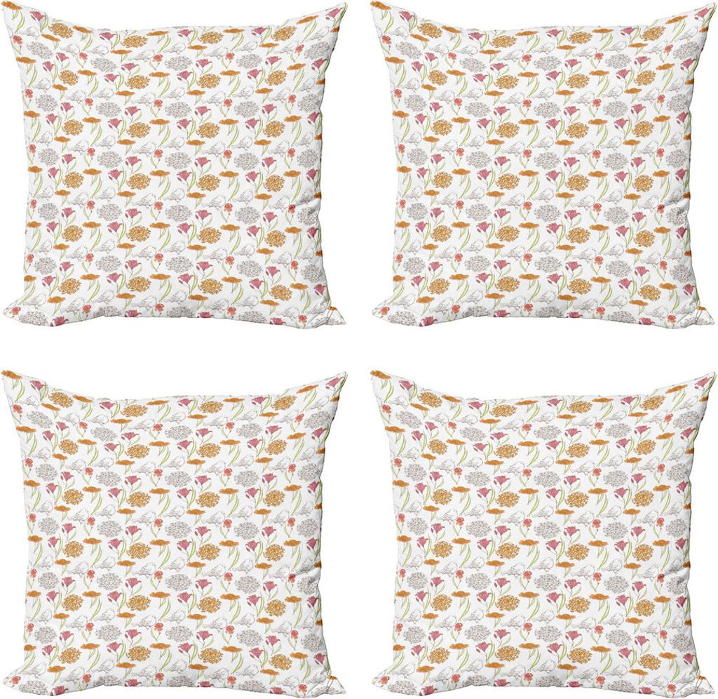 ABAKUHAUS Blumen Kissenbezug Set (4 Stück), Frühlings-Themed Laub, Moderner Doppelseitiger Digitaldruck, 45 cm x 45 cm, Mehrfarbig
