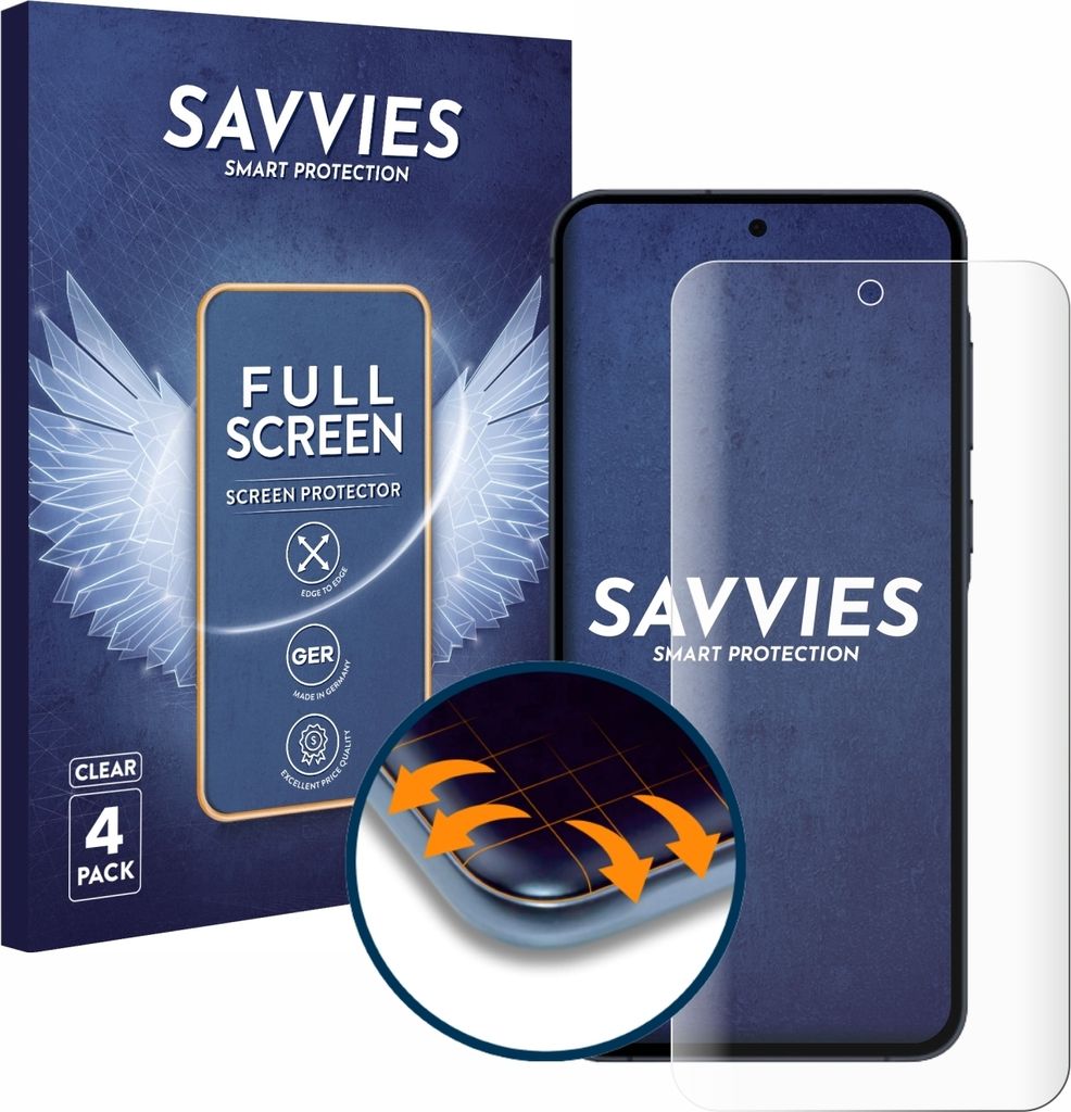 4x Savvies Fullscreen Schutzfolie für Samsung Galaxy A55 5G Displayschutz Folie Fullcover Klar Transparent