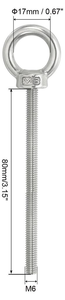 M6 x 80mm Hebeschulter Augenschraube, 3 Stš¹ck 304 Edelstahl Gewinde?se mit Muttern und Unterlegscheiben zum Aufh?ngen von H?ngemattenartikeln