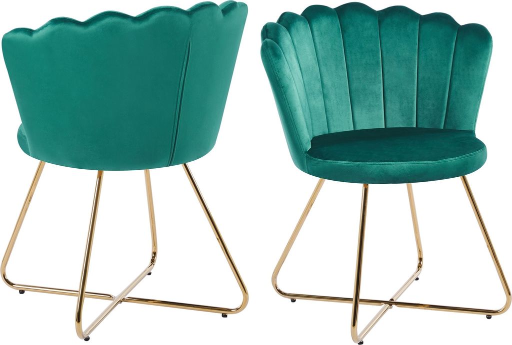 SalesFever Muschelstuhl aus Samt | 2er Set | Beine Chrom goldfarben | B 69,5 x T 66 x H 85 cm | grün