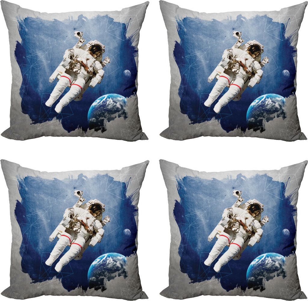 ABAKUHAUS Galaxis Kissenbezug Set (4 Stück), Digital Planet Erde, Moderner Doppelseitiger Digitaldruck, 45 cm x 45 cm, Blau grau