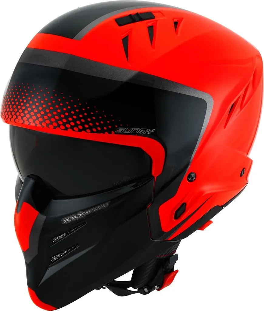 Casque Moto Jet Suomy Armor Crew Design Moderne Rouge et Noir S