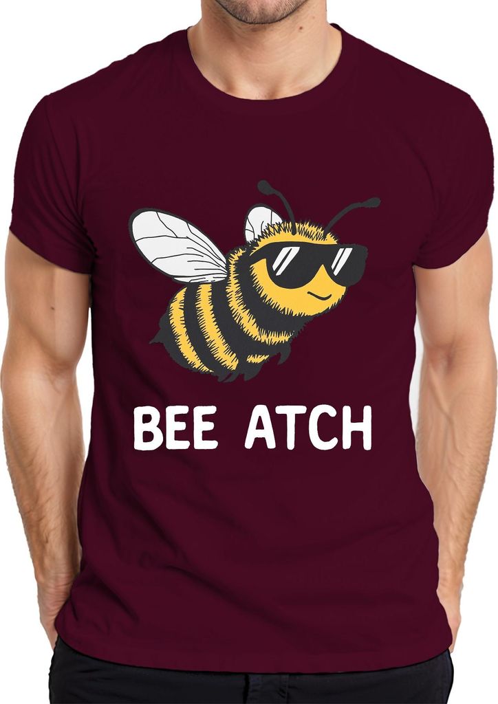 BEE ATCH coole Biene mit Sonnenbrille lustig Humor Geschenk Retro Herren T-Shirt, Burgundy, L